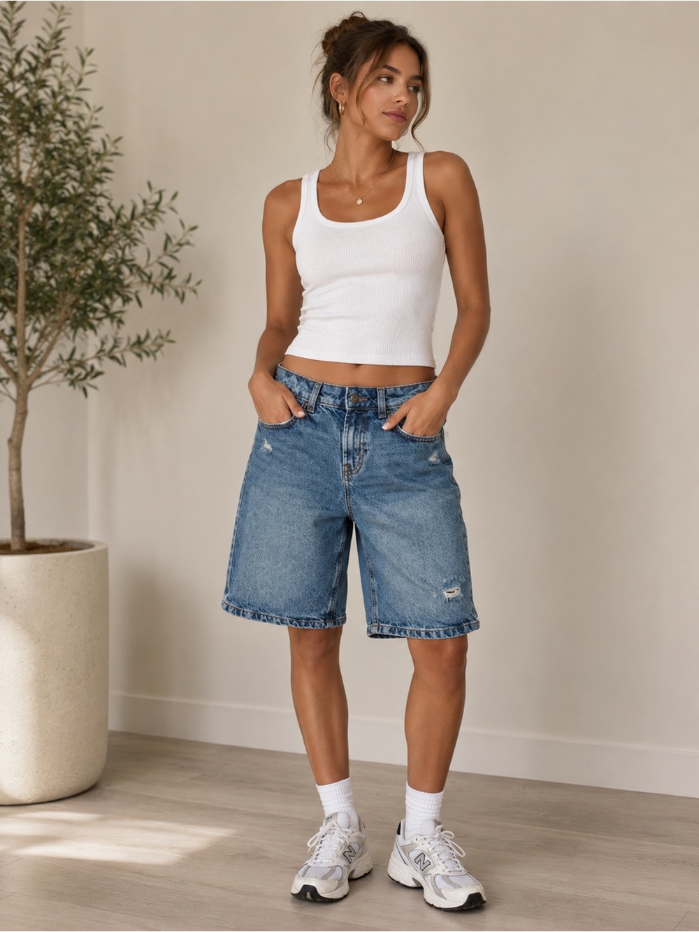 Wild Fable Distressed Denim Bermuda Shorts | Light Wash Size 4